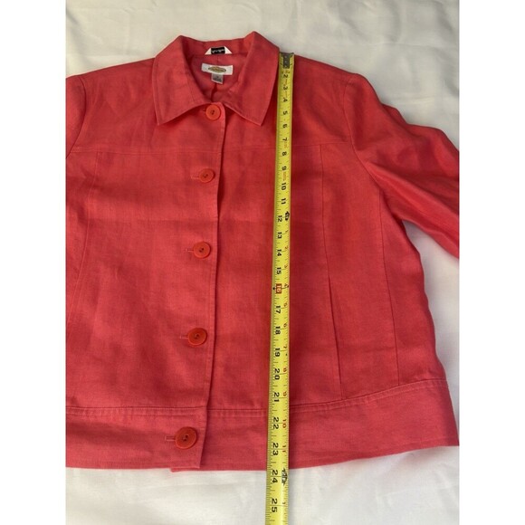 TALBOTS Irish Linen Blazer Women 18 Pink Jacket Lined Crop Button Pocket Office - Picture 8 of 13